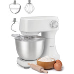 Betty Crocker 10-Speed Stand Mixer, 3.7-Qt Stainless Steel Mixing Bowl, 300 Watt Electric Kitchen Mixer with Attachment Set Included, BC-4325W, White