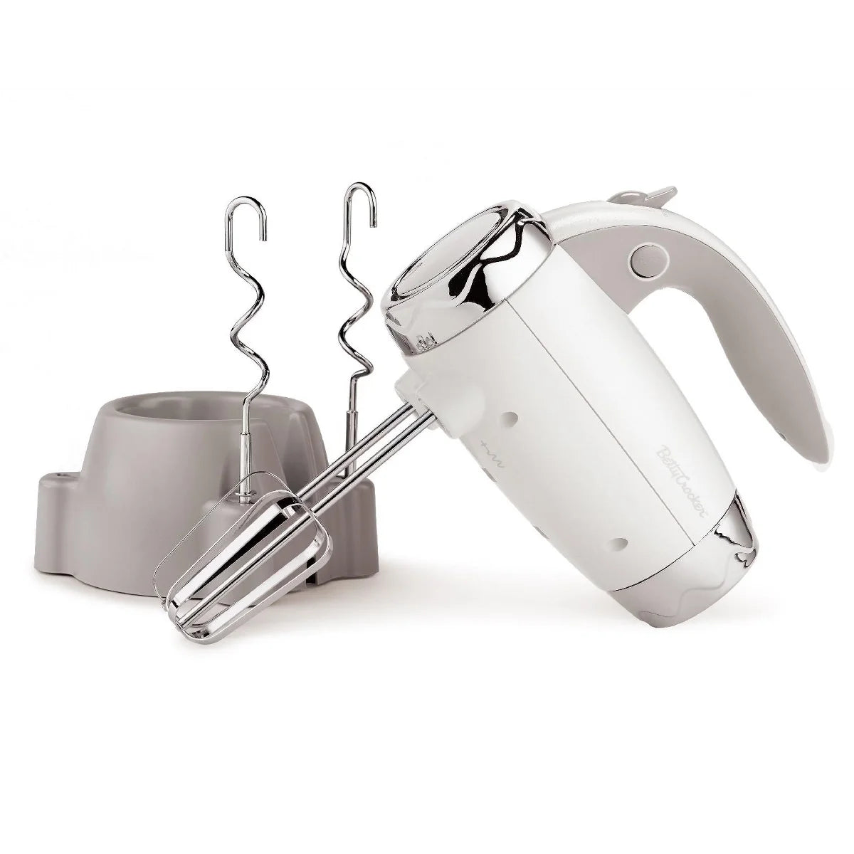 Betty Crocker 7-Speed Power-Up Hand Mixer with Stand, 300 Watt Electric Mixer with Beaters and Dough Hooks, For Home & Kitchen, BC-4208W, White