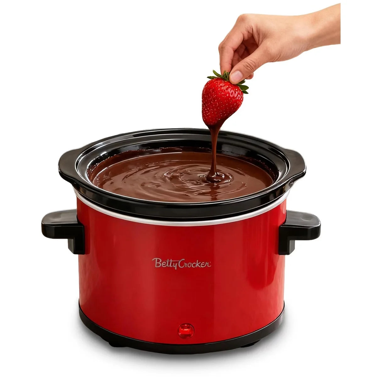 Betty Crocker 0.7-Quart Mini Slow Cooker, Chocolatier & Simmer Pot, Electric Pot with Removable Stoneware Crock, For Fondue & Dips, BC-2555R, Red