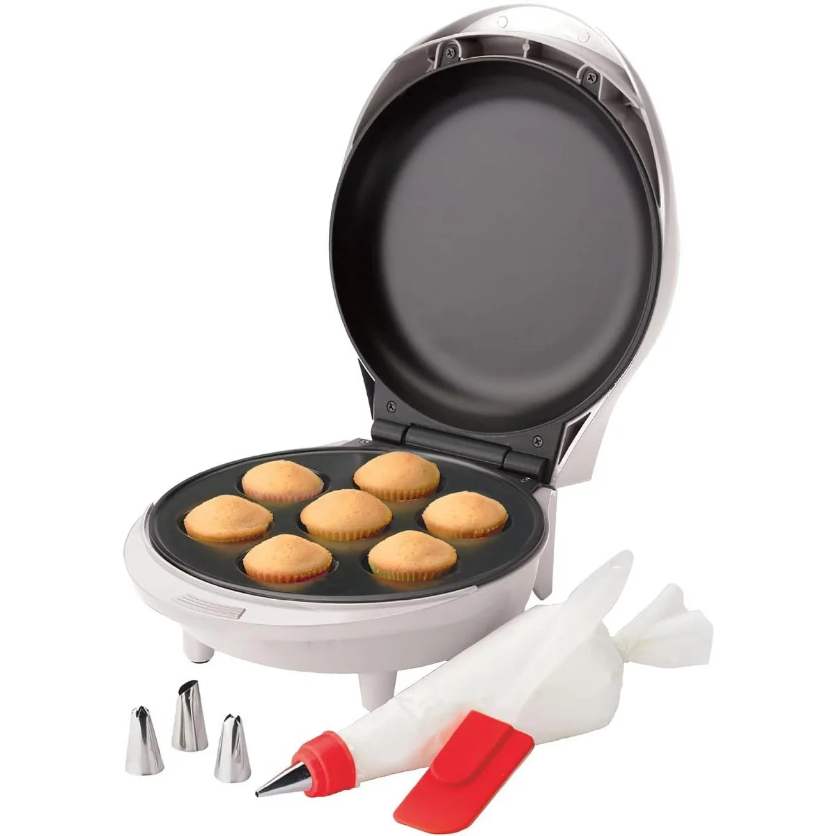Betty Crocker Mini Cupcake Factory, Nonstick Surface, Cool Touch Handle & Makes 7 Delicious Cupcakes in Minutes, 1000 Watts, BC-2930CRT, White