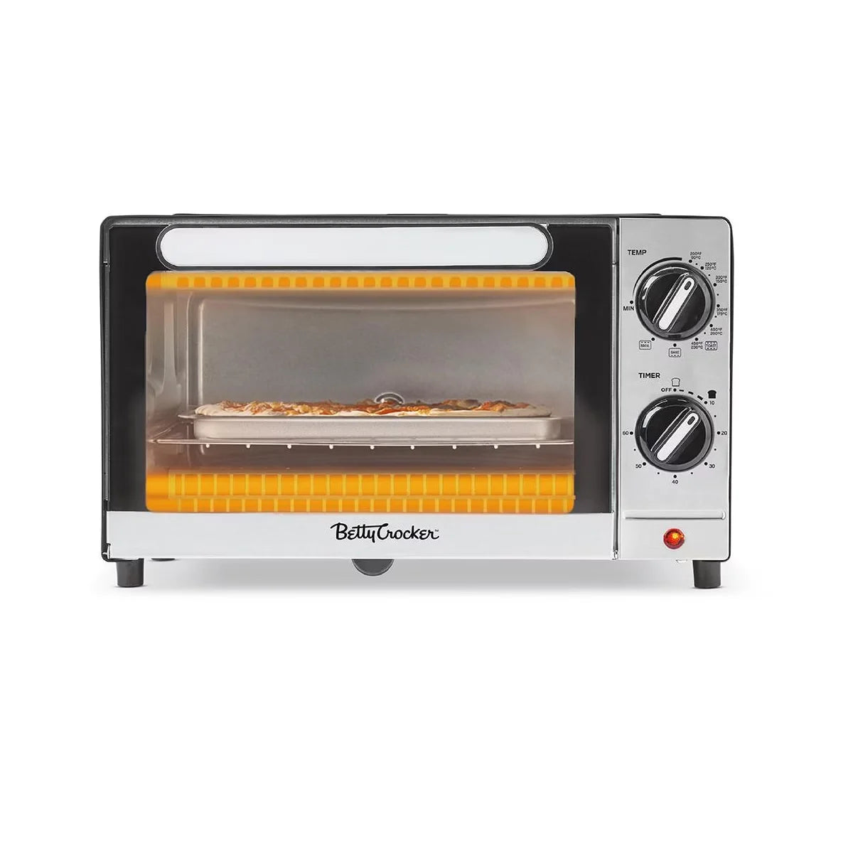 Betty Crocker 9L Toaster Oven, 2-Slice Toaster with Bake, Broil & Toast Functions, Includes Baking Pan & Rack, BC-5665B, Black/Silver