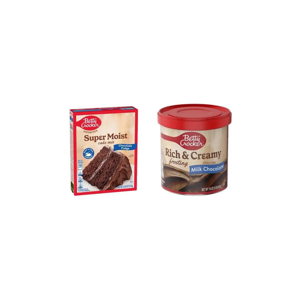 Betty Crocker 13.25oz Chocolate Fudge Super Moist Cake Mix + 16oz Rich and Creamy Milk Chocolate Frosting