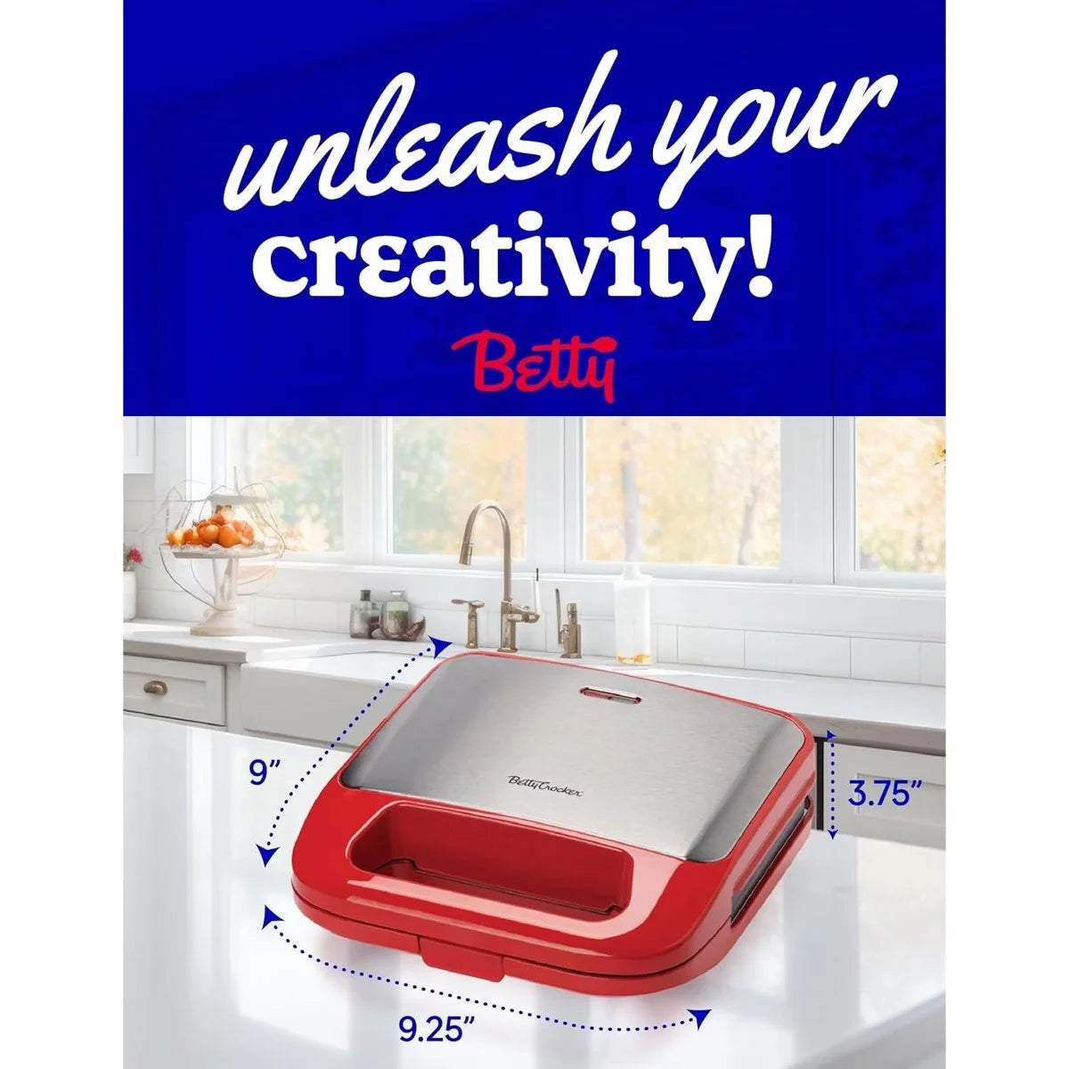 Betty Crocker 3-in-1 Indoor Grill, Sandwich / Panini Press & Waffle Maker Plus, Interchangeable Non-Stick Plates, 750 Watts, BC-4965R, Red