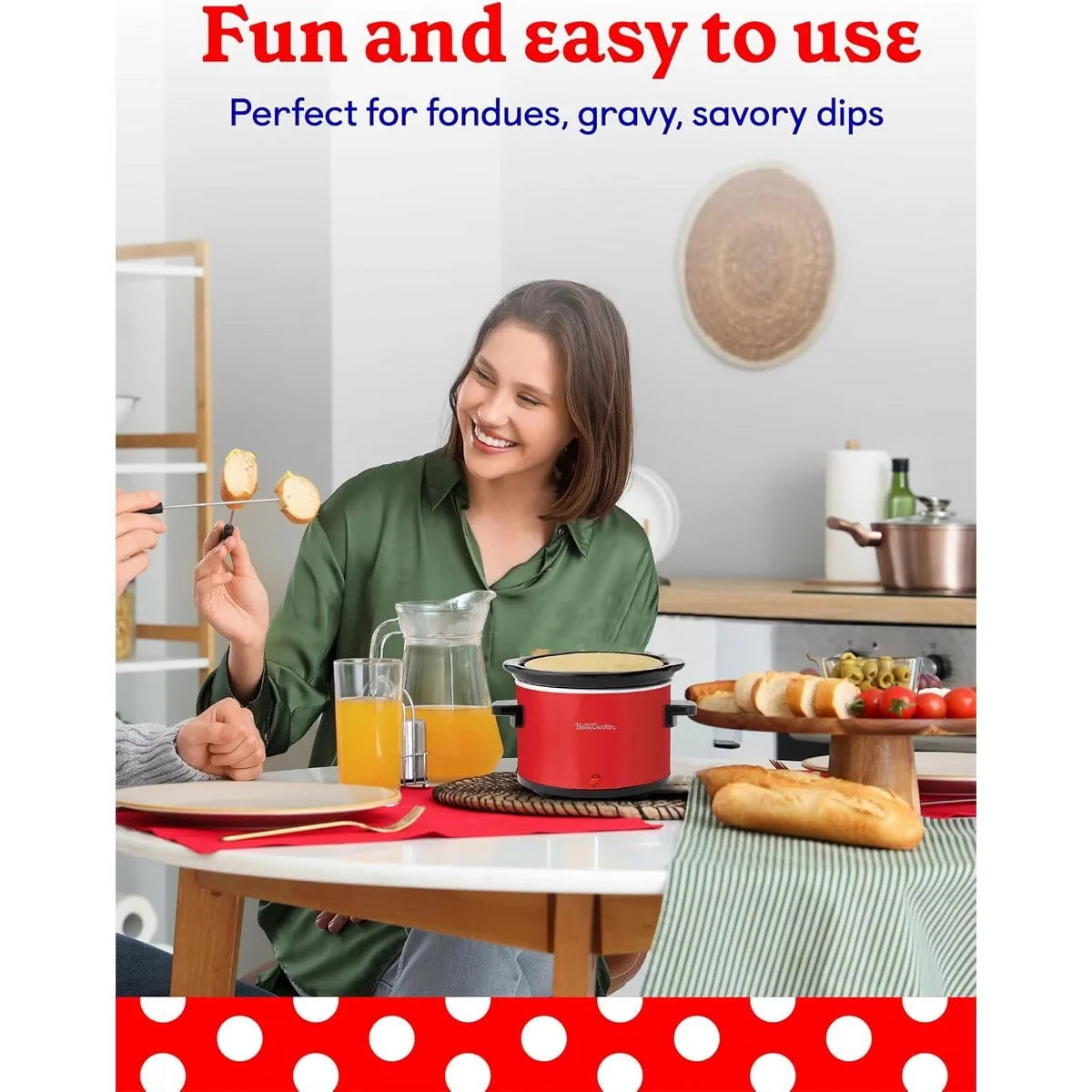 Betty Crocker 0.7-Quart Mini Slow Cooker, Chocolatier & Simmer Pot, Electric Pot with Removable Stoneware Crock, For Fondue & Dips, BC-2555R, Red