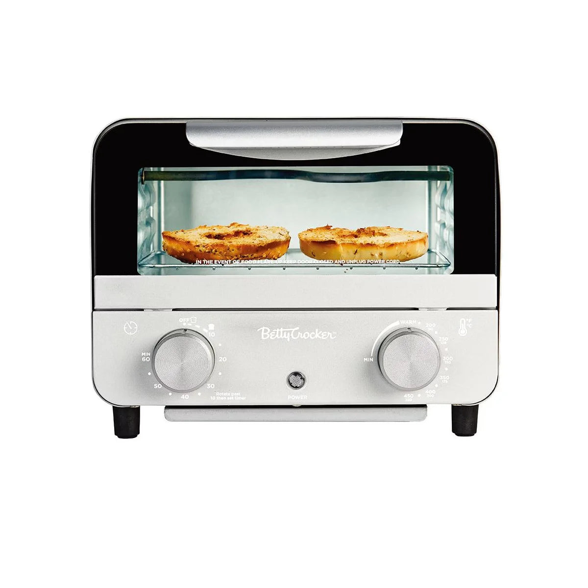 Betty Crocker Mini Toaster Oven, Compact Countertop Oven, 7-Liter Capacity, 750W, Includes Baking Tray & Rack, BC-5629S, Gray/Black