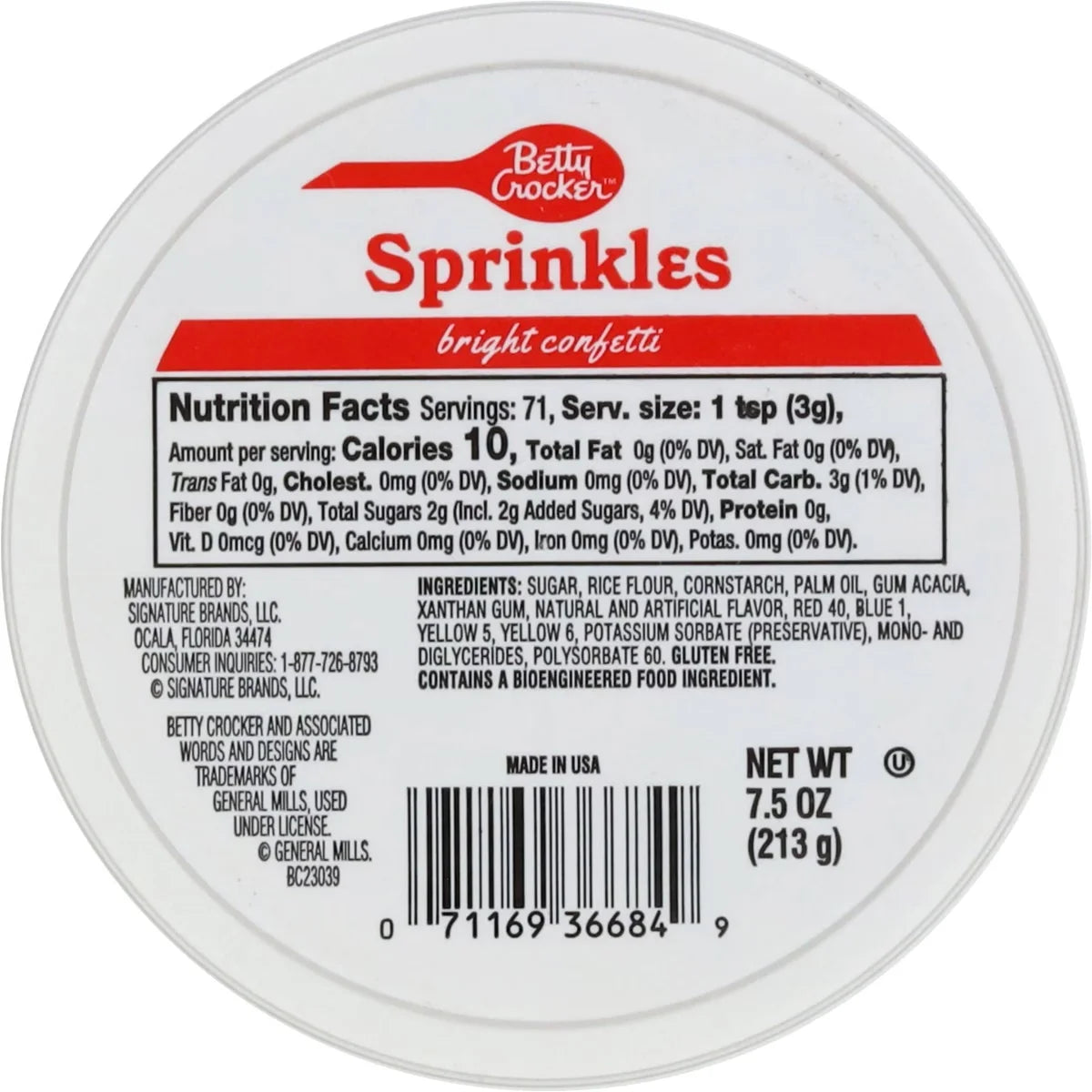 Betty Crocker Bright Confetti Sprinkles Tub - 7.5oz