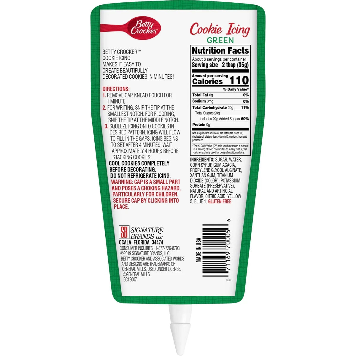 Betty Crocker Green Cookie Icing - 7oz: Gluten-Free, Vanilla Flavor