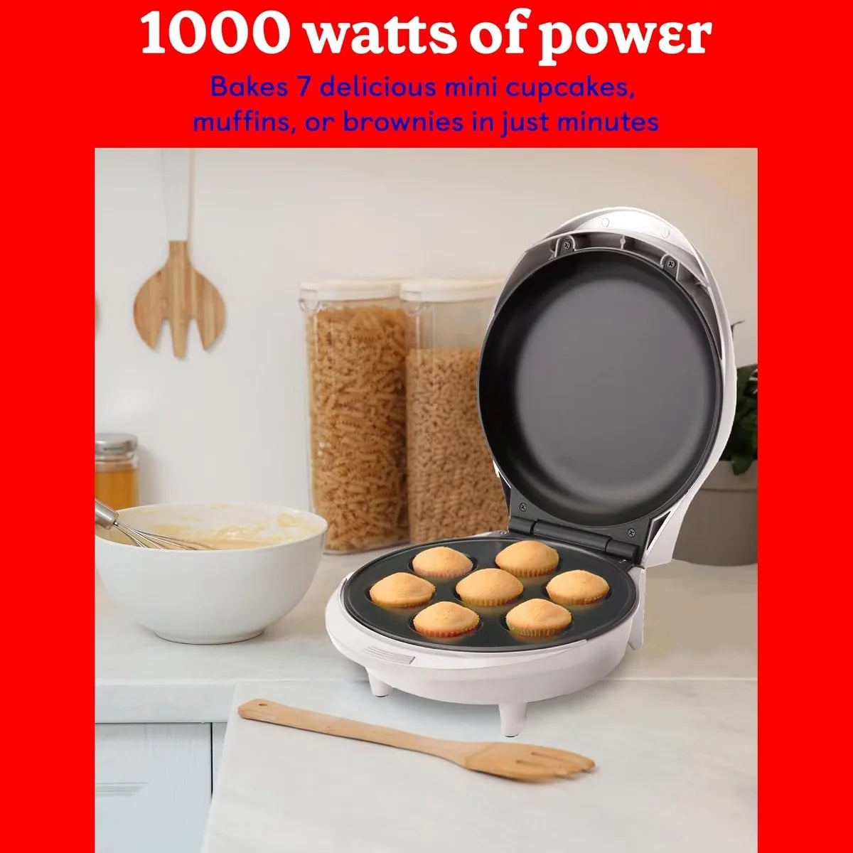Betty Crocker Mini Cupcake Factory, Nonstick Surface, Cool Touch Handle & Makes 7 Delicious Cupcakes in Minutes, 1000 Watts, BC-2930CRT, White