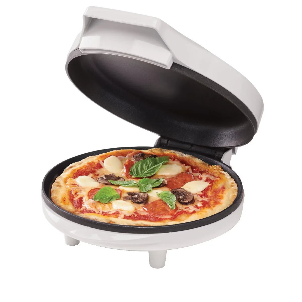 Betty Crocker 8-Inch Travel Pizza Maker Plus, Indoor Electric Grill with Insulated Travel Bag, Nonstick Pan for Quesadillas, 760W, BC-4959CW, White