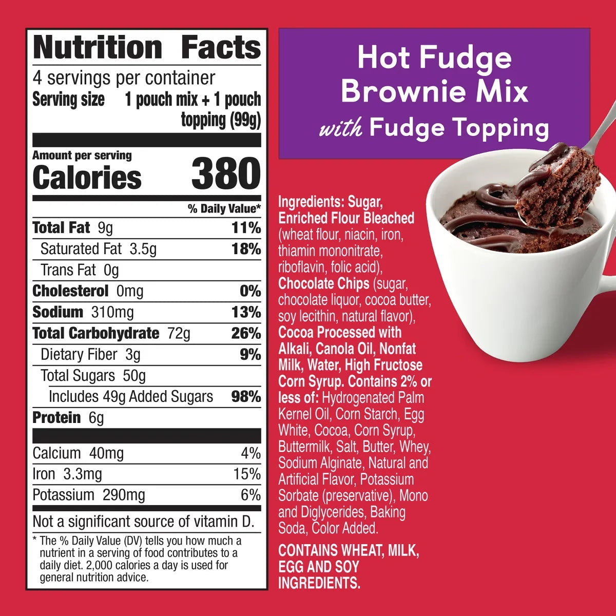 Betty Crocker Mug Treats Hot Fudge Brownie Cake Mix - 13.9oz/4ct: No Artificial Sweeteners